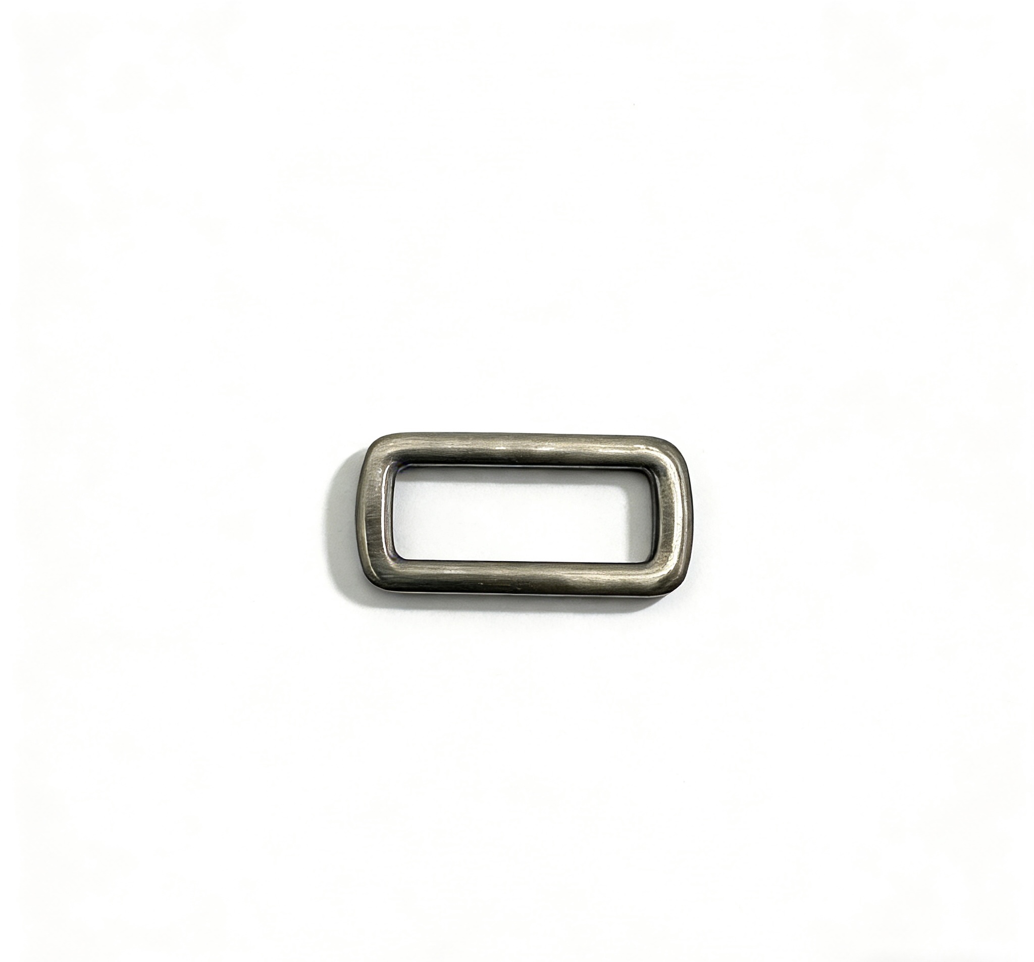 High-end antique silver and brushed pewter rectangular loop for vintage leather bags and heritage leathercraft, custom OEM manufactured by Wahkoi Metal.