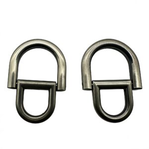 High-end brushed antique silver hinged D-ring and articulated strap connector for luxury leather briefcases, custom OEM manufactured by Wahkoi Metal.