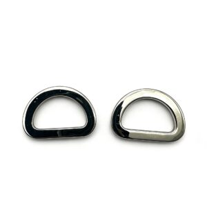 High-end glossy black and mirror-polished silver solid D-rings for luxury leather bags and modern accessories, custom OEM manufactured by Wahkoi Metal.