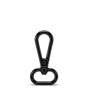 High-end glossy black push-gate swivel snap hook with oval base for techwear bags, luxury lanyards, and modern accessories, custom OEM manufactured by Wahkoi Metal.