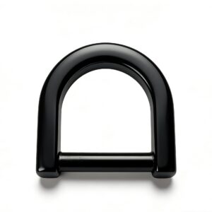 High-end glossy black solid D-ring and arch strap connector for luxury techwear and stealth fashion bags, custom OEM manufactured by Wahkoi Metal.