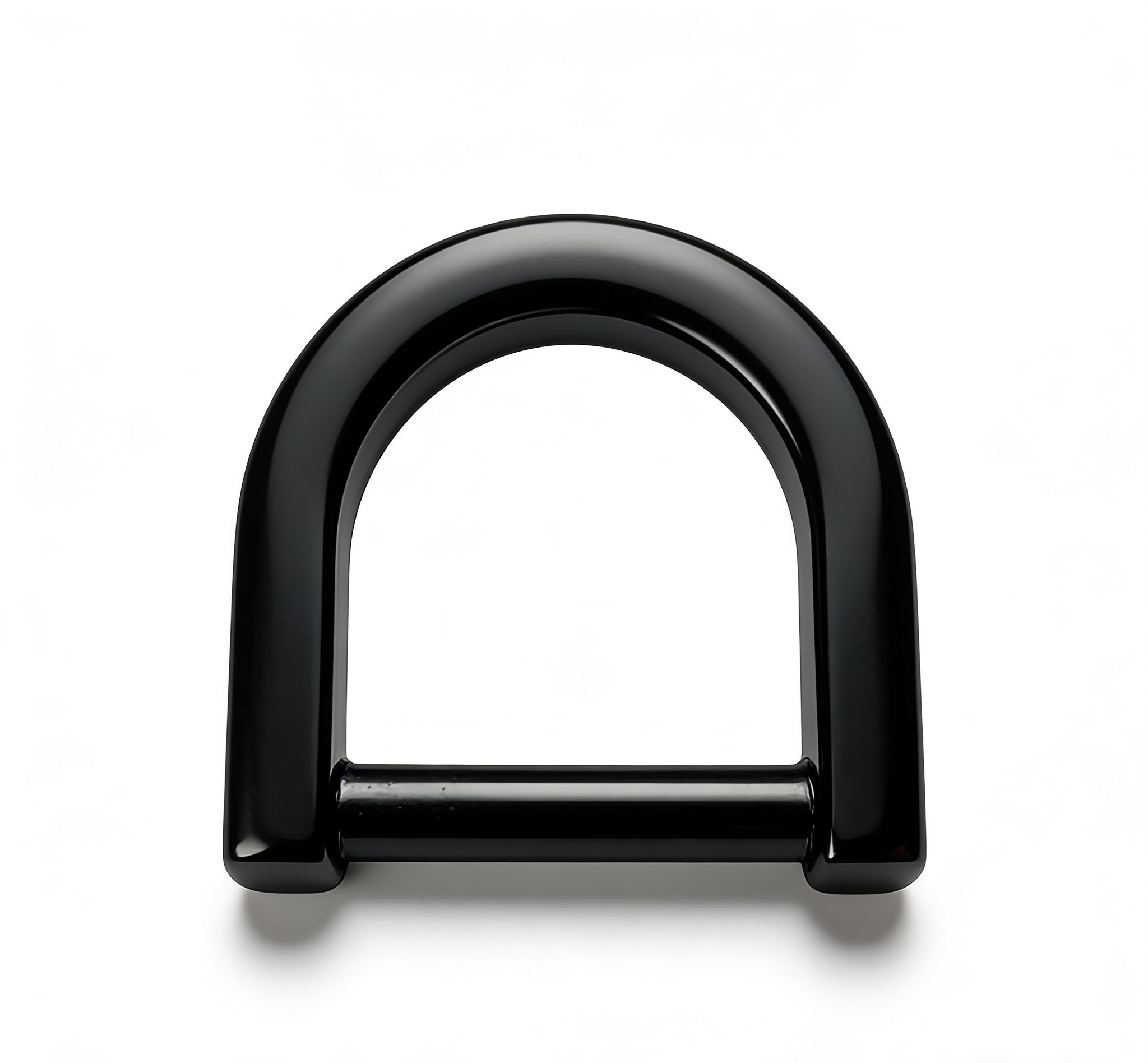 High-end glossy black solid D-ring and arch strap connector for luxury techwear and stealth fashion bags, custom OEM manufactured by Wahkoi Metal.