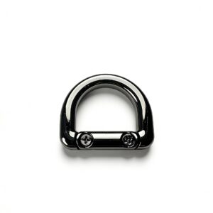 High-end glossy gunmetal dual-screw D-ring and removable shackle connector for luxury leather bags and no-sew repair, custom OEM manufactured by Wahkoi Metal.