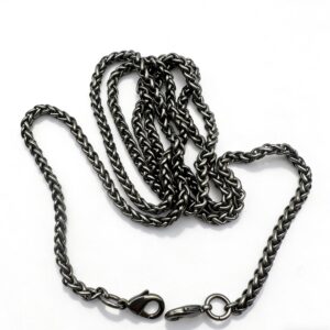 High-end gunmetal woven wheat chain for crossbody bags and heavy-duty wallet chains, custom OEM manufactured by Wahkoi Metal.