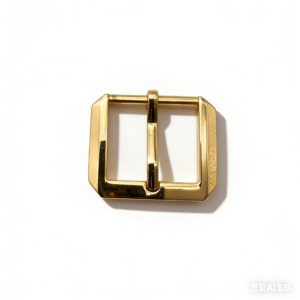 High-end mirror-polished light gold flat-profile geometric pin buckle for luxury belts and modern structured bags, custom OEM manufactured by Wahkoi Metal.