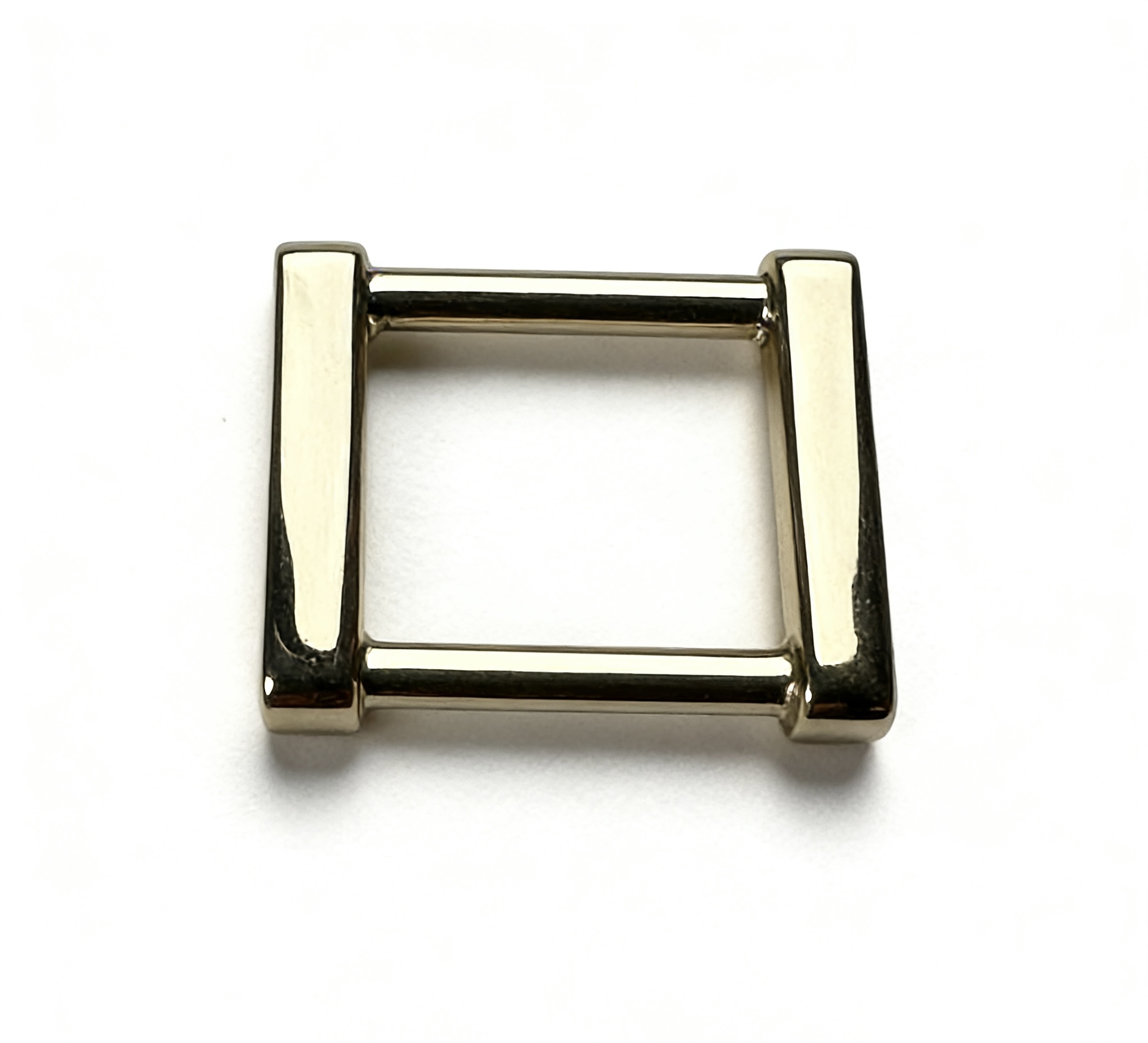 High-end mirror-polished light gold flat-profile rectangular loop and geometric square ring for modern luxury bag straps, custom OEM manufactured by Wahkoi Metal.