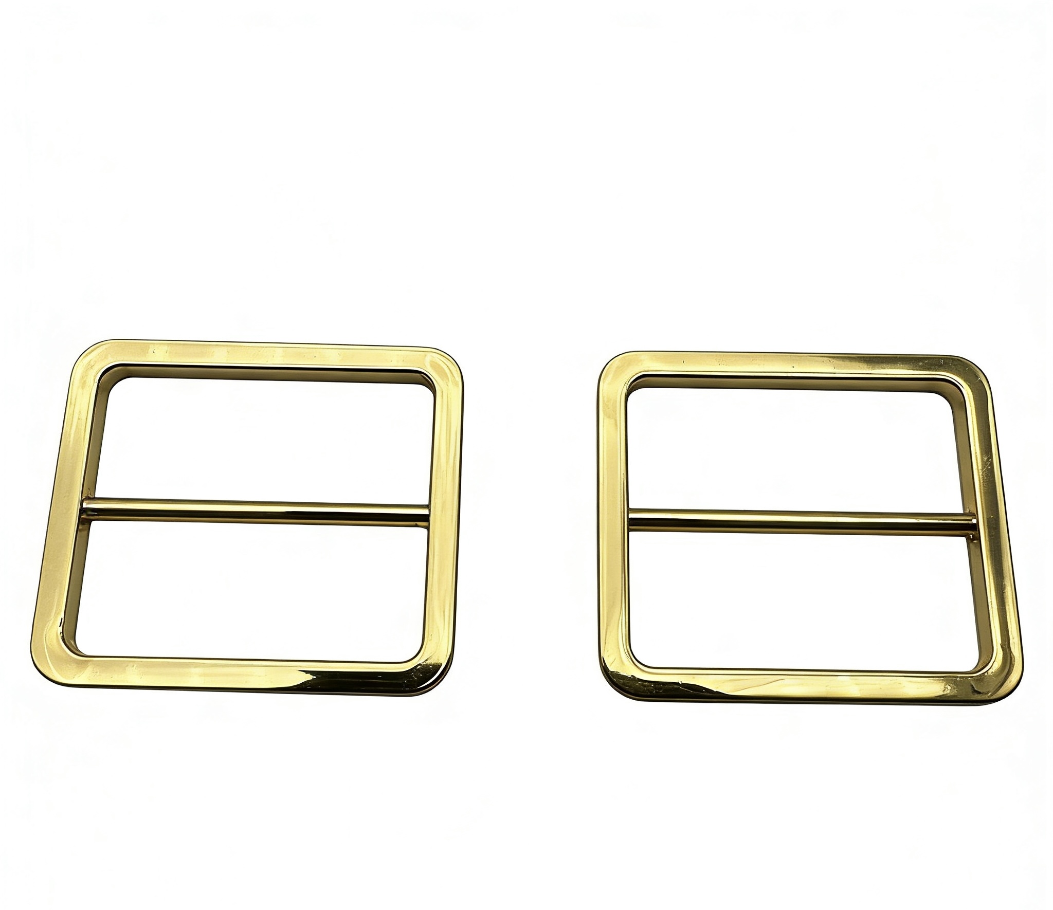 High-end mirror-polished light gold flat-profile tri-glide slider and strap adjuster for luxury handbags, custom OEM manufactured by Wahkoi Metal.