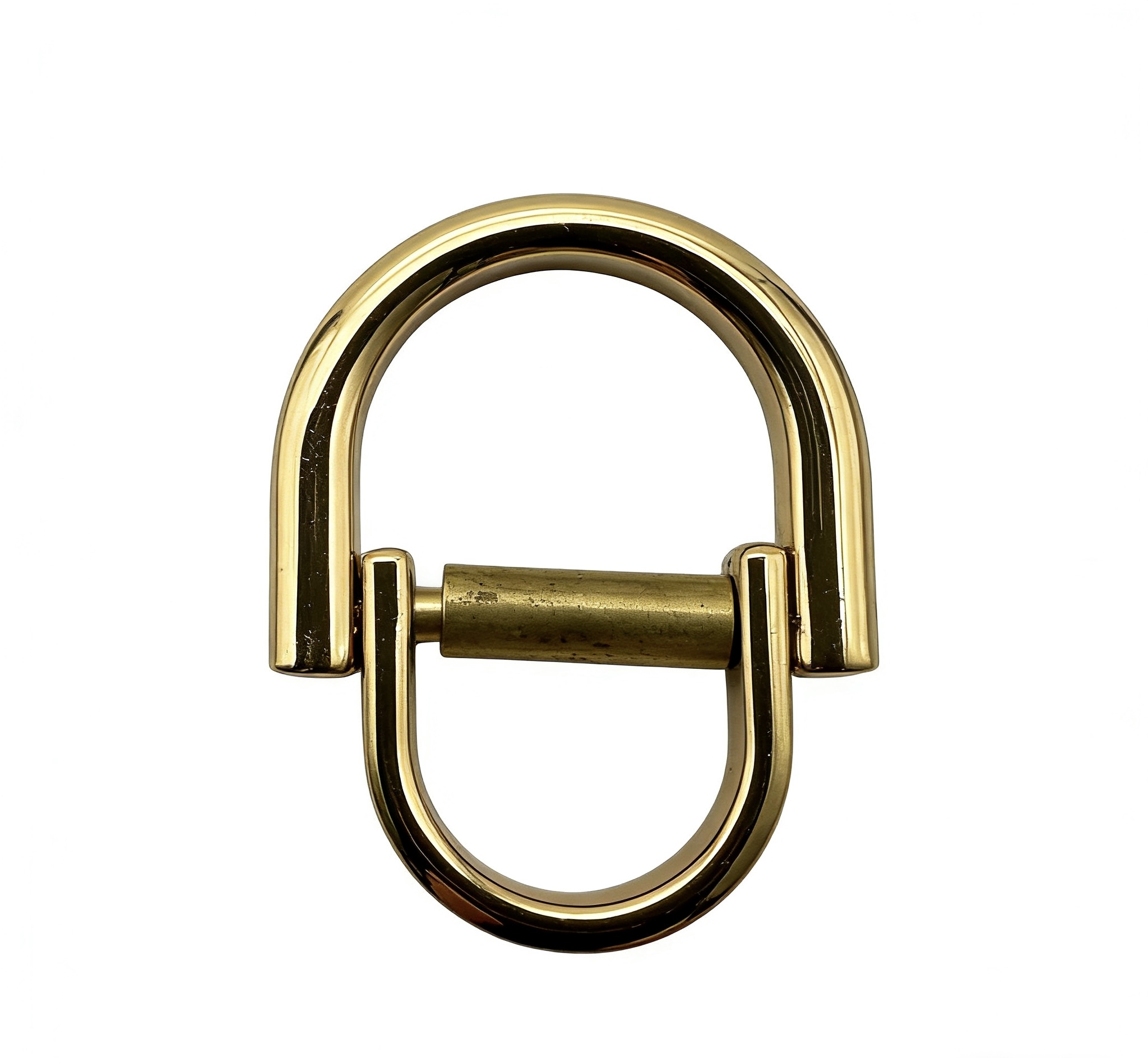 High-end mirror-polished light gold horseshoe shackle and screw-in D-ring connector for luxury leather bags, custom OEM manufactured by Wahkoi Metal.