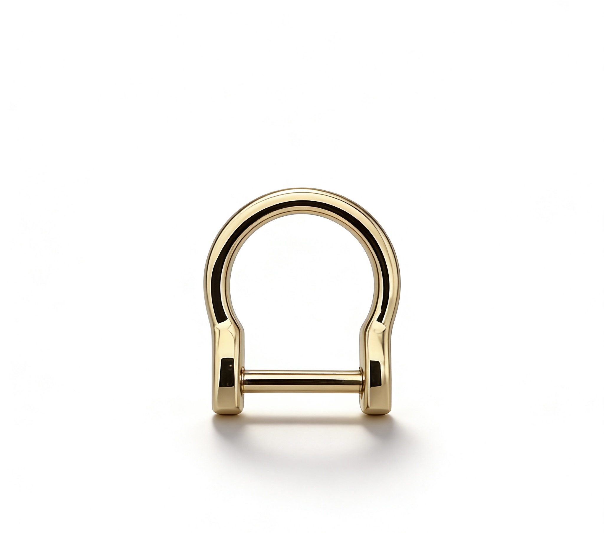 High-end mirror-polished light gold horseshoe shackle and screw-in U-ring for luxury leather bags and strap attachments, custom OEM manufactured by Wahkoi Metal.