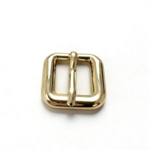 High-end mirror-polished light gold rounded square pin buckle for luxury leather belts and elegant handbag straps, custom OEM manufactured by Wahkoi Metal.
