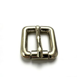 High-end mirror-polished light gold tapered square roller pin buckle for luxury leather belts and heavy-duty bag straps, custom OEM manufactured by Wahkoi Metal.