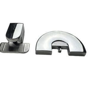 High-end mirror-polished gunmetal half-moon push lock with ribbed texture for luxury handbags, custom OEM manufactured by Wahkoi Metal.