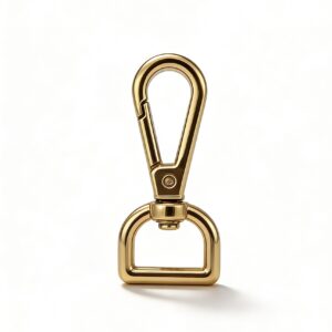 High-end mirror-polished light gold swivel push gate snap hook with D-ring base for luxury handbag straps, anti-snag design, custom OEM manufactured by Wahkoi Metal.