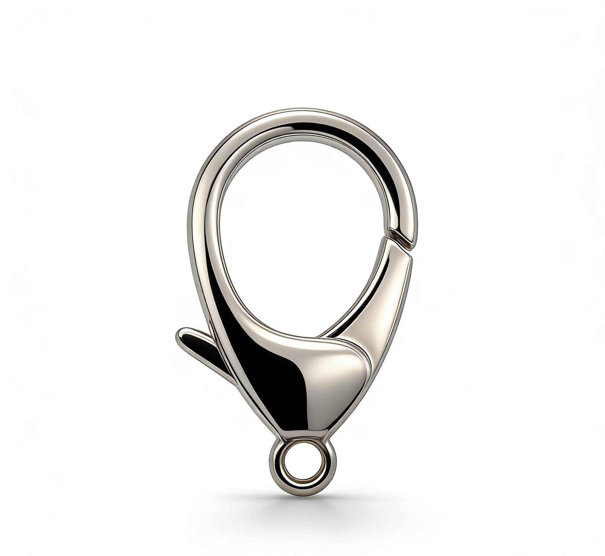 High-end mirror-polished light gold teardrop lobster claw clasp with fixed bottom ring for premium keychains and bag charms, custom OEM manufactured by Wahkoi Metal.