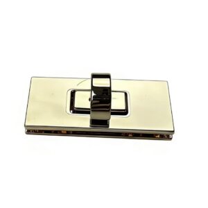 High-end mirror polished rectangular zinc alloy twist lock for luxury leather handbags, custom OEM manufactured by Wahkoi Metal