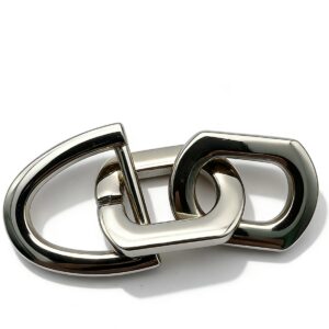 High-end mirror-polished silver five-point geometric multi-ring strap connector hub for architectural bags and custom harness systems, modern geometric design, custom OEM manufactured by Wahkoi Metal.