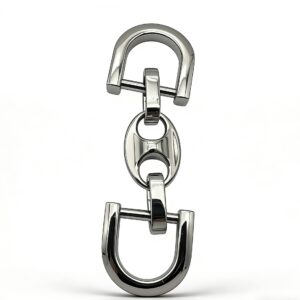 High-end mirror-polished silver mariner link bag connector with horseshoe shackles for luxury handbags, custom OEM manufactured by Wahkoi Metal.