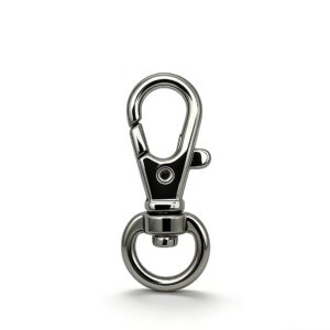 High-end mirror-polished silver heavy-duty riveted swivel trigger snap hook with round base for pet leashes and tactical gear, custom OEM manufactured by Wahkoi Metal.