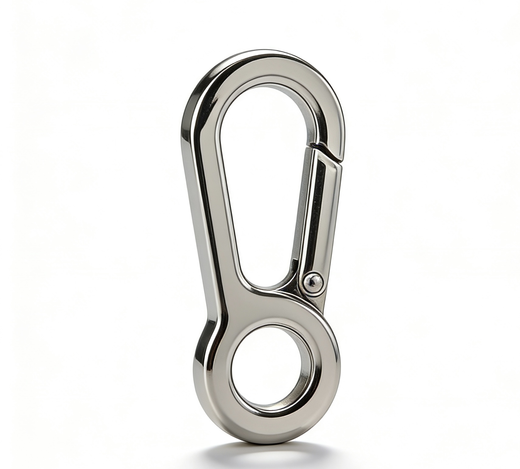 High-end mirror-polished silver round spring clasp O-ring for luxury bag straps, custom OEM manufactured by Wahkoi Metal.