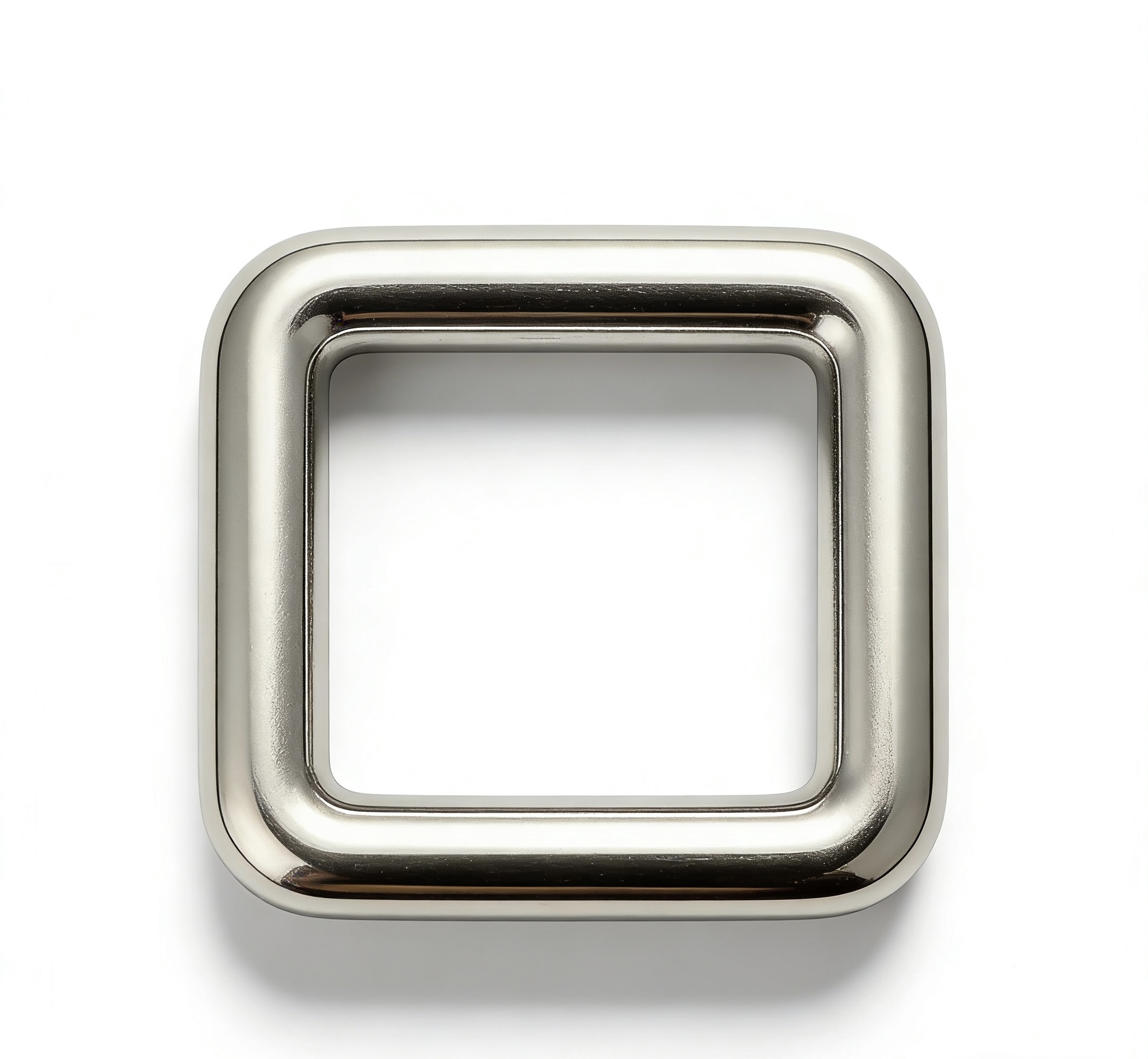 High-end mirror-polished silver rounded square ring and rectangular loop for luxury handbag straps, custom OEM manufactured by Wahkoi Metal.