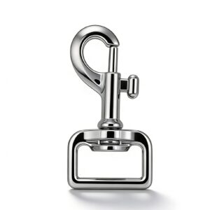 High-end mirror-polished silver swivel trigger snap hook with square base for luxury briefcases and flat leather straps, custom OEM manufactured by Wahkoi Metal.