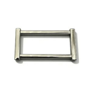 High-end mirror-polished silver architectural rectangular loop and strap keeper for modern luxury bags and techwear, custom OEM manufactured by Wahkoi Metal.