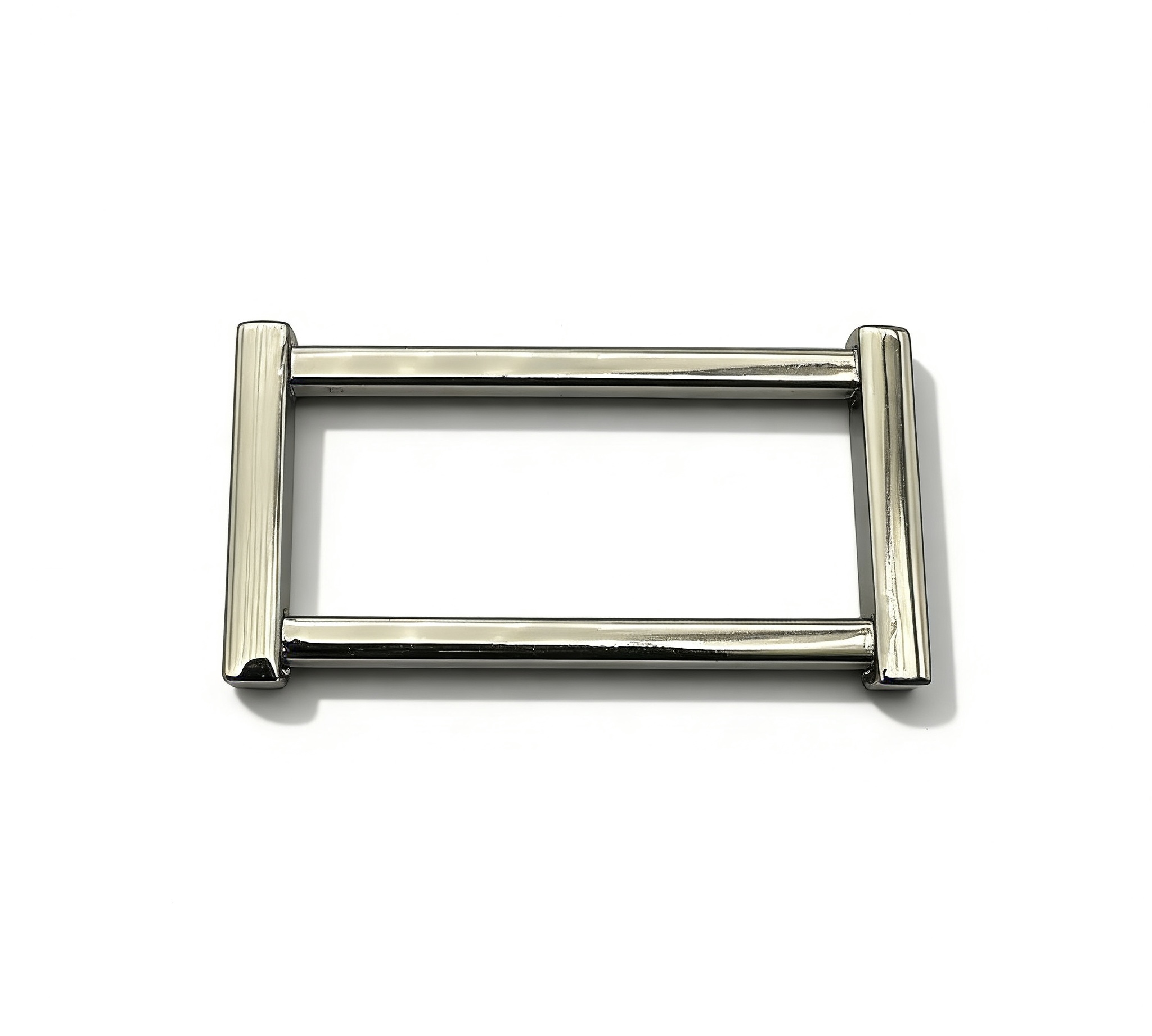 High-end mirror-polished silver architectural rectangular loop and strap keeper for modern luxury bags and techwear, custom OEM manufactured by Wahkoi Metal.
