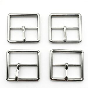 High-end mirror-polished silver classic square pin buckles with rounded tubular edges for luxury leather bags and belts, custom OEM manufactured by Wahkoi Metal.