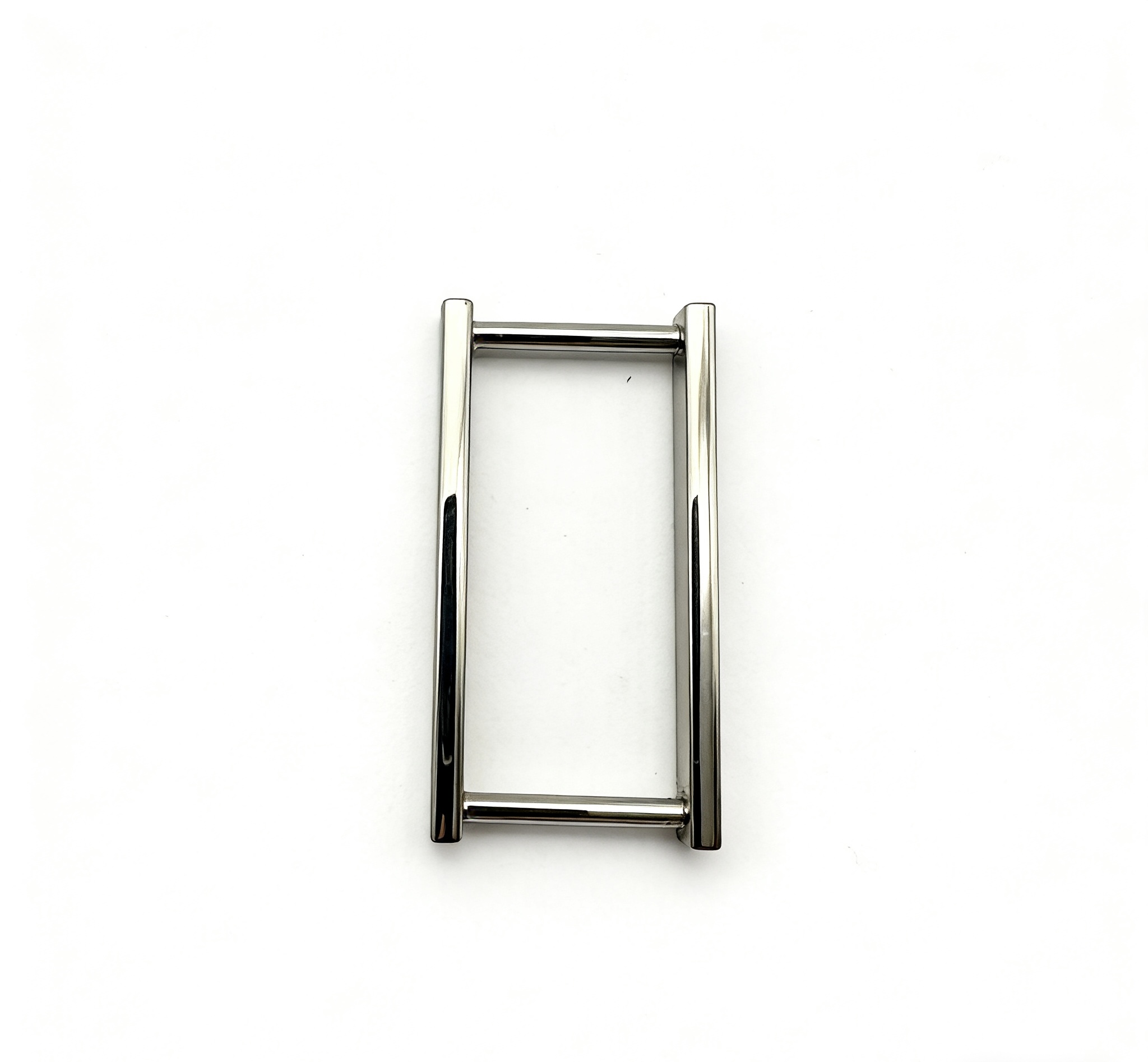 High-end mirror-polished silver elongated architectural rectangular loop and vertical strap keeper for modern luxury bags, custom OEM manufactured by Wahkoi Metal.
