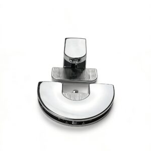 High-end mirror-polished silver half-moon push lock closure featuring elegant fluted textures for luxury handbags, custom OEM manufactured by Wahkoi Metal.