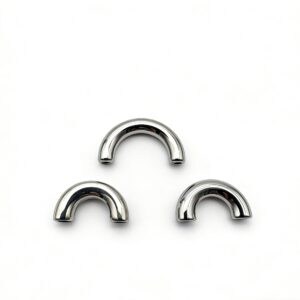 High-end mirror-polished silver screw-in arch bridge and modular handle connector for luxury leather bags, custom OEM manufactured by Wahkoi Metal.