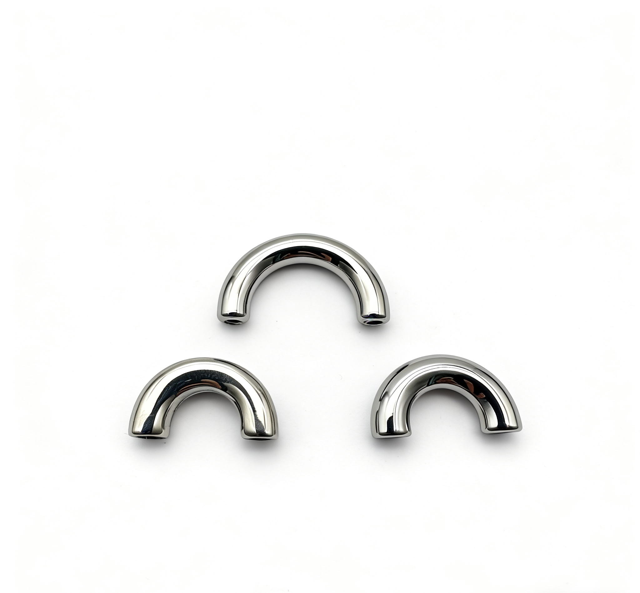 High-end mirror-polished silver screw-in arch bridge and modular handle connector for luxury leather bags, custom OEM manufactured by Wahkoi Metal.