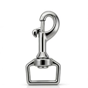 High-end mirror-polished silver swivel trigger snap hook with square base for flat leather straps and luxury briefcases, custom OEM manufactured by Wahkoi Metal.