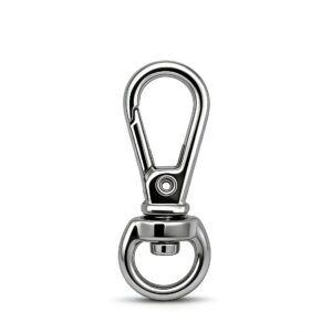 High-end silver heavy-duty riveted push-gate swivel snap hook with round base for premium pet leashes and techwear bags, custom OEM manufactured by Wahkoi Metal.