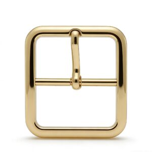 High-end mirror-polished light gold rectangular center-bar pin buckle for luxury leather belts and handbag straps, custom OEM manufactured by Wahkoi Metal.