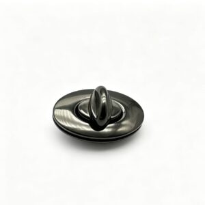 Premium polished gunmetal zinc alloy oval turn lock with pointed twist knob for luxury handbags, custom manufactured by Wahkoi Metal.
