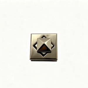 Premium polished light gold zinc alloy square turn lock with pyramid twist knob and geometric diamond cutout for luxury handbags, custom manufactured by Wahkoi Metal.