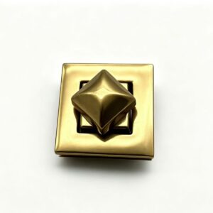 Premium square gold zinc alloy turn lock with pyramid twist knob for luxury handbags, custom manufactured by Wahkoi Metal.